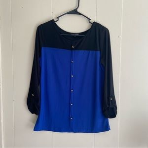 Carol Rose women’s blouse, Size S, cobalt blue/black